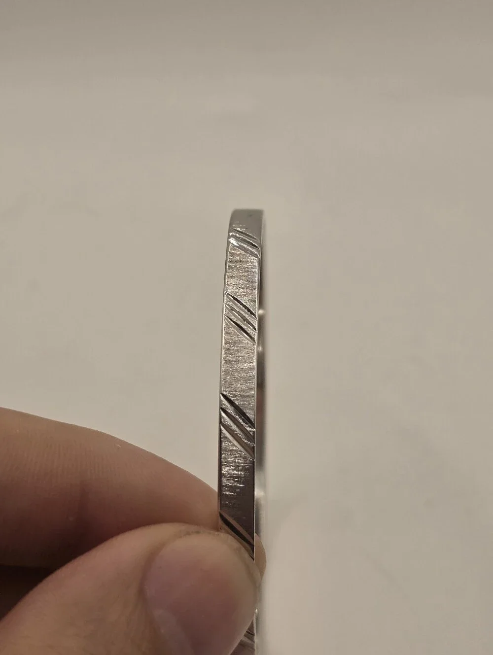 Vintage Monet Silver Tone Bangle Bracelet Textured Diagonal Slash Cut Out Design